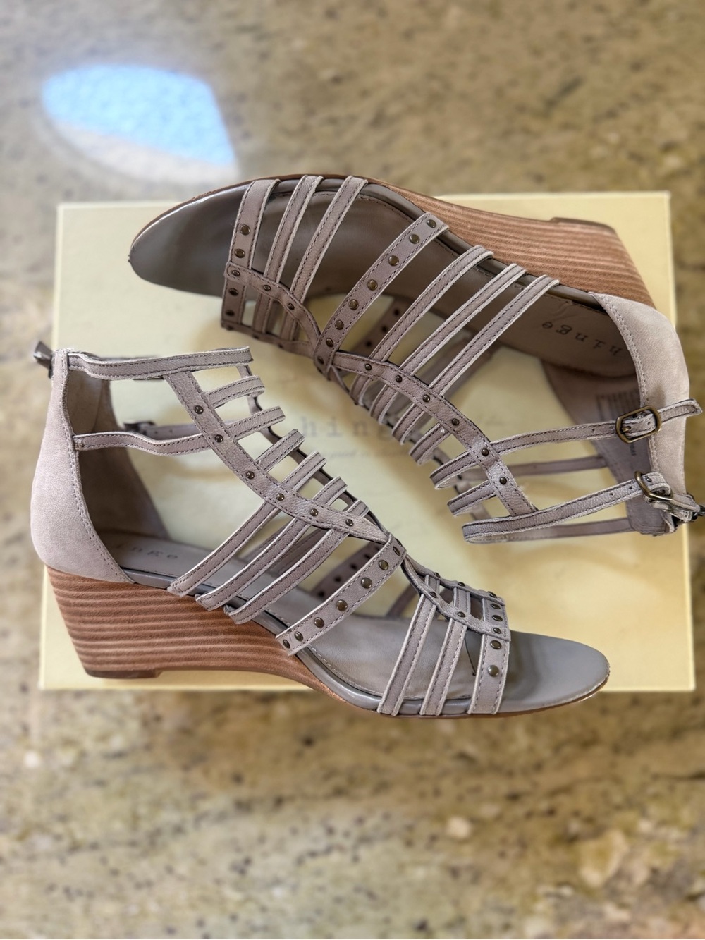hinge Gray Multi-Strap Wedge Sandals